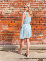Load image into Gallery viewer, light blue ruffled dress lace 
